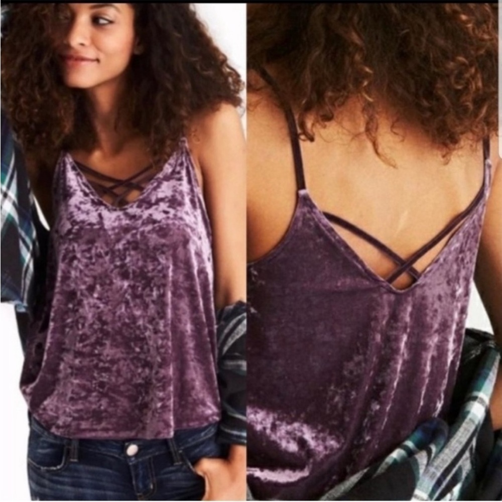 American Eagle purple Crushed Velvet Y2K Whimsygoth Spaghetti Strap Top
